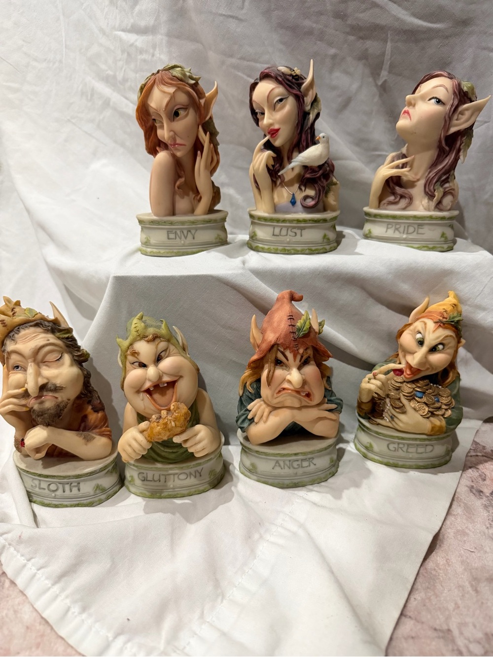 Seven Deadly Sins Ceramic Figurine Busts – Colorful Fantasy Set